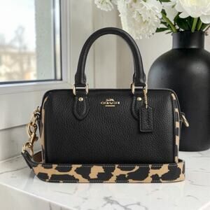 Coach Mini Rowan Crossbody or Top Handle Bag Purse With Leopard Print CW332